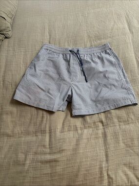 Zara Navy & White Seersucker Swim Trunks